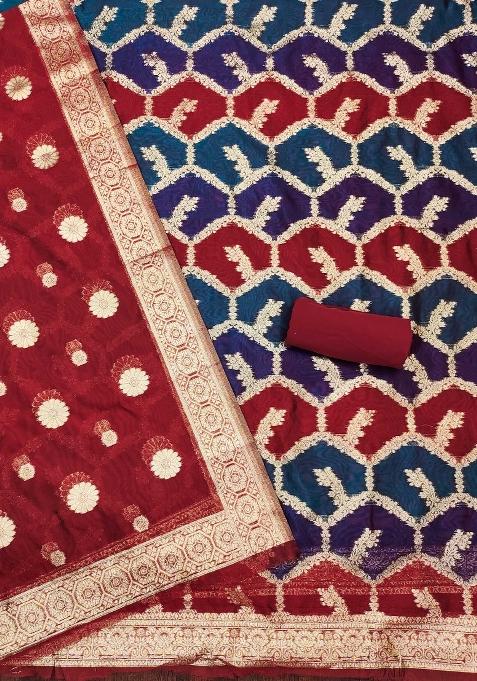 Multicolor Embroidered Silk Dress Material