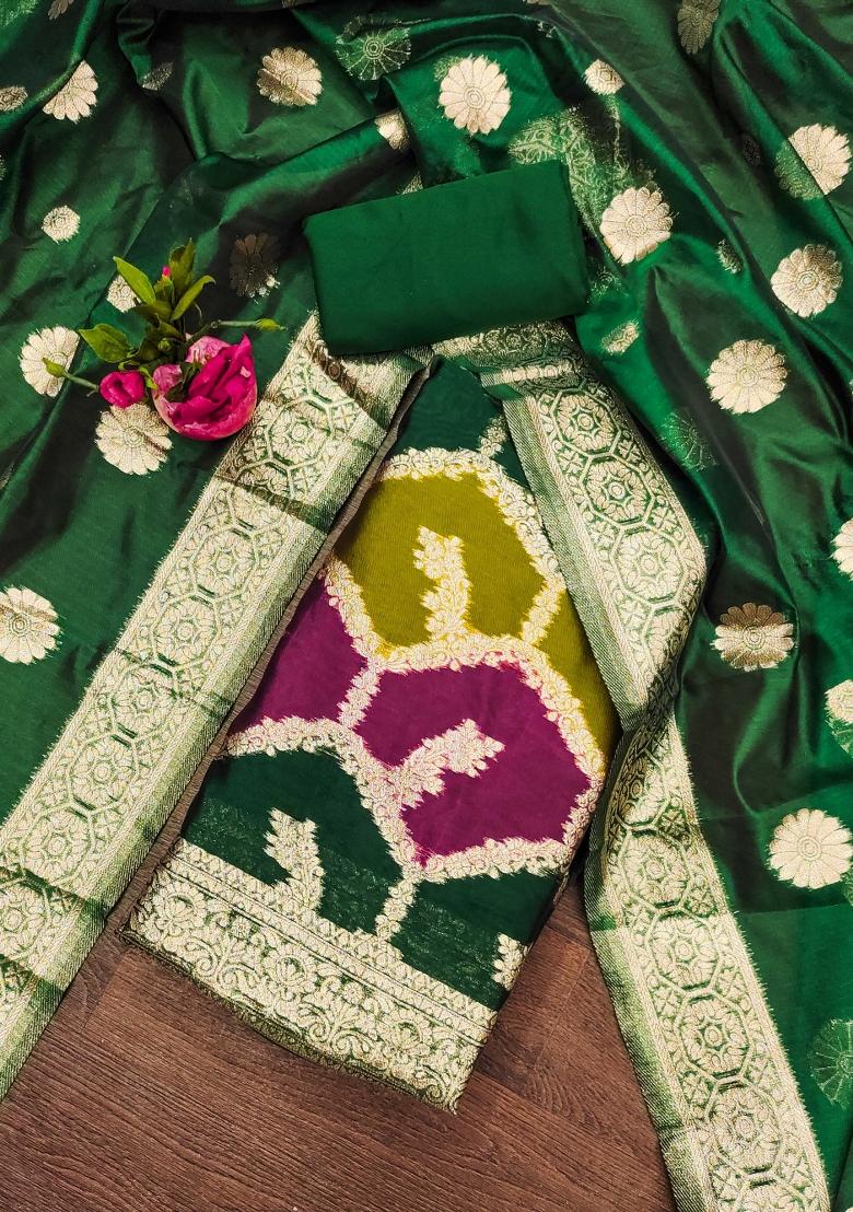 Multicolor Embroidered Silk Dress Material