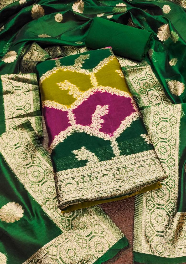 Multicolor Embroidered Silk Dress Material