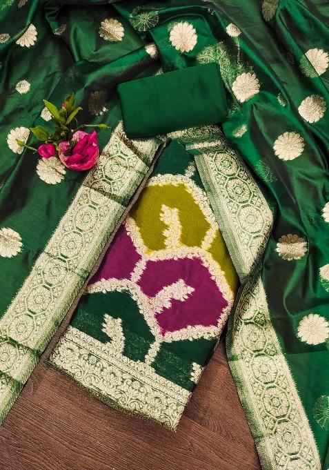 Multicolor Embroidered Silk Dress Material