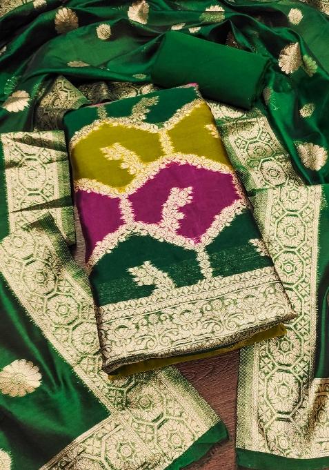 Multicolor Embroidered Silk Dress Material