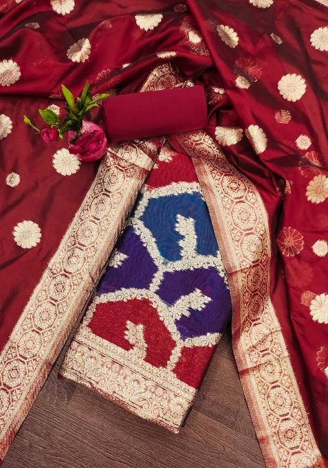 Multicolor Embroidered Silk Dress Material