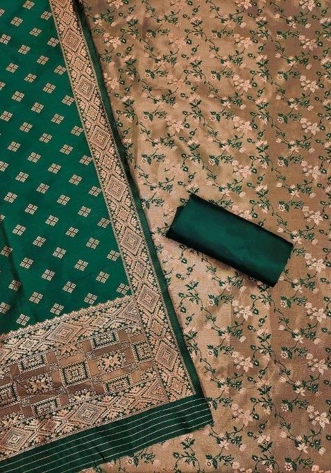 Mehandi Green Embroidered Silk Dress Material