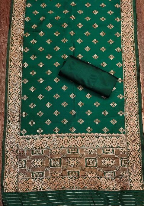 Mehandi Green Embroidered Silk Dress Material