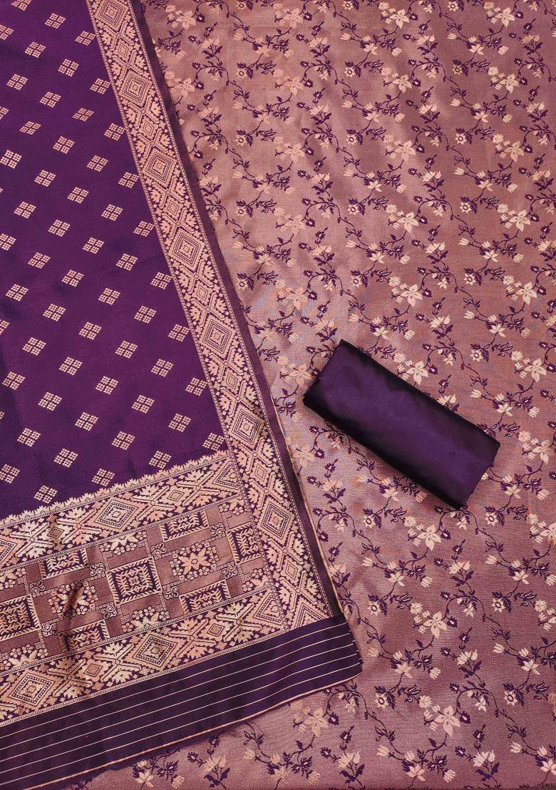 Wine Embroidered Silk Dress Material