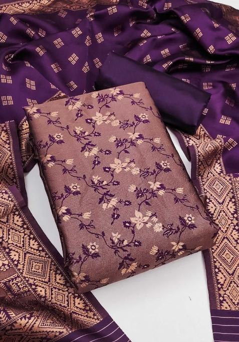 Wine Embroidered Silk Dress Material