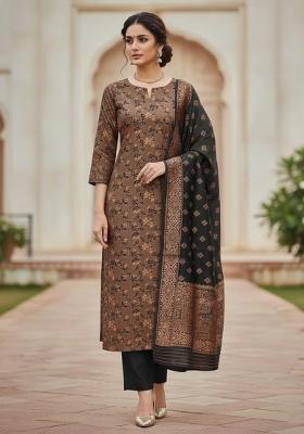 Black Embroidered Silk Dress Material