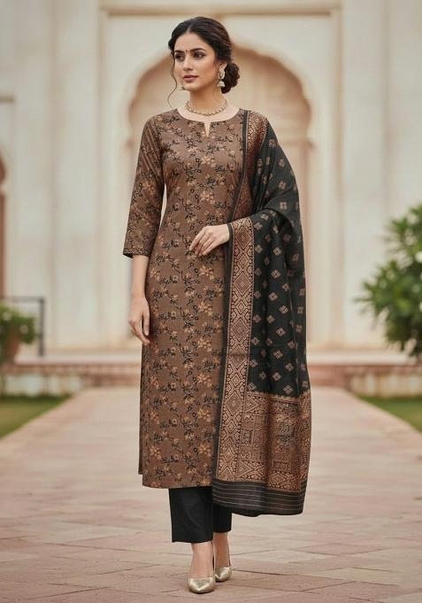 Black Embroidered Silk Dress Material
