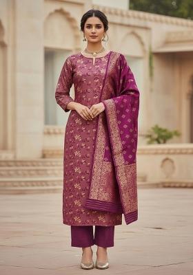 Pink Embroidered Silk Dress Material