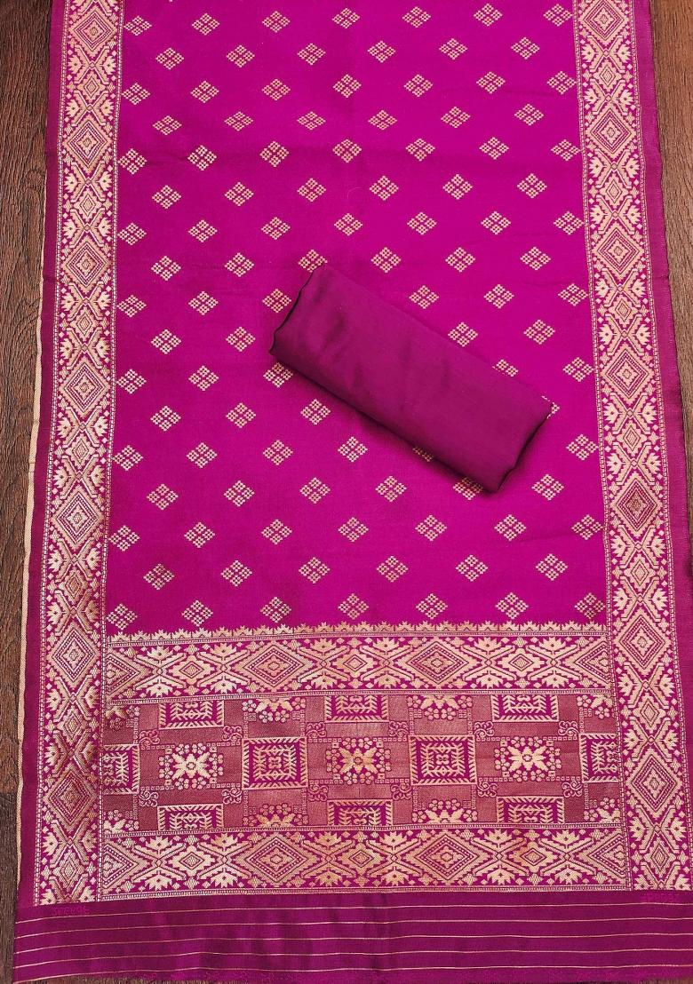 Pink Embroidered Silk Dress Material - Indya