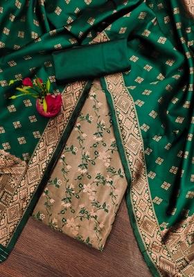 Mehandi Green Embroidered Silk Dress Material