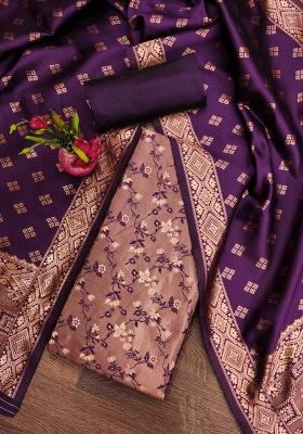 Wine Embroidered Silk Dress Material