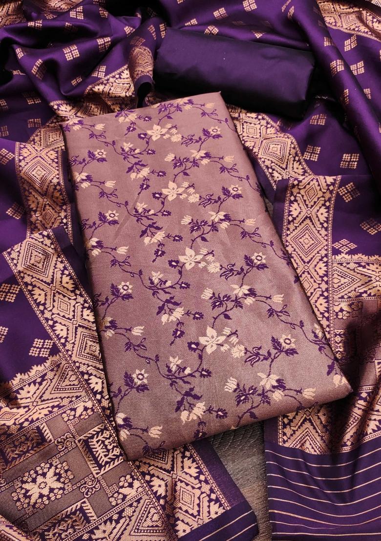 Wine Embroidered Silk Dress Material