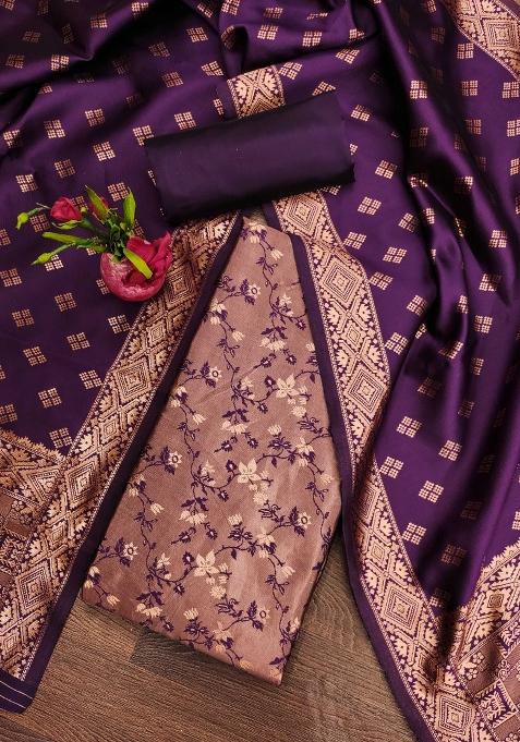 Wine Embroidered Silk Dress Material