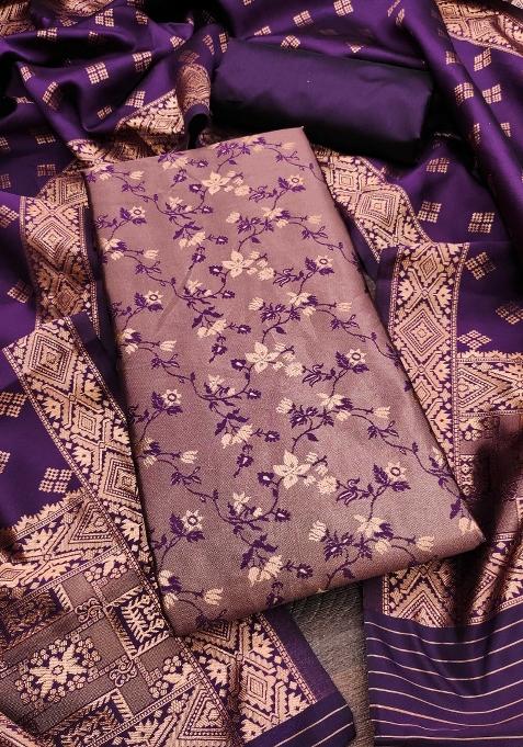 Wine Embroidered Silk Dress Material