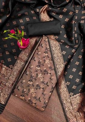 Black Embroidered Silk Dress Material