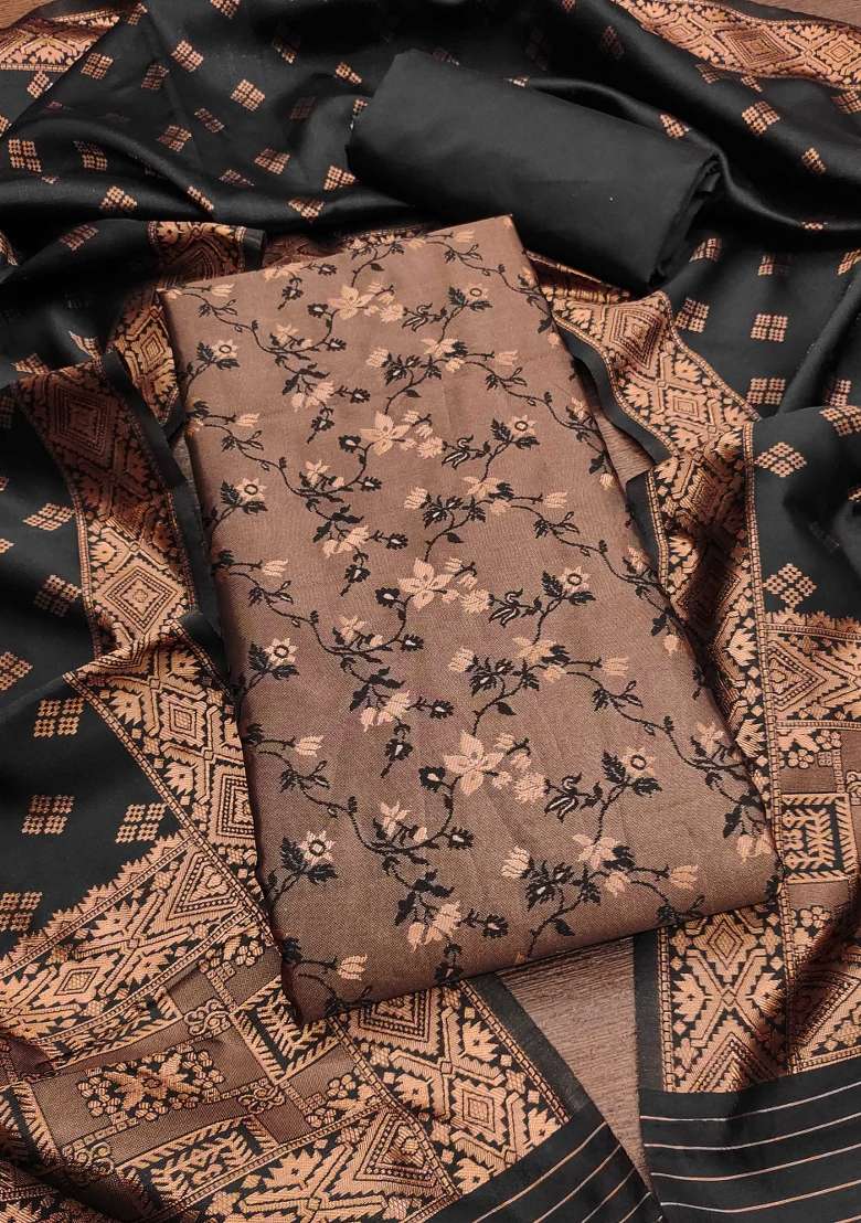 Black Jacquard Silk Blend Straight Kurta Set - Indya