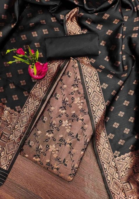 Black Jacquard Silk Straight Kurta Set