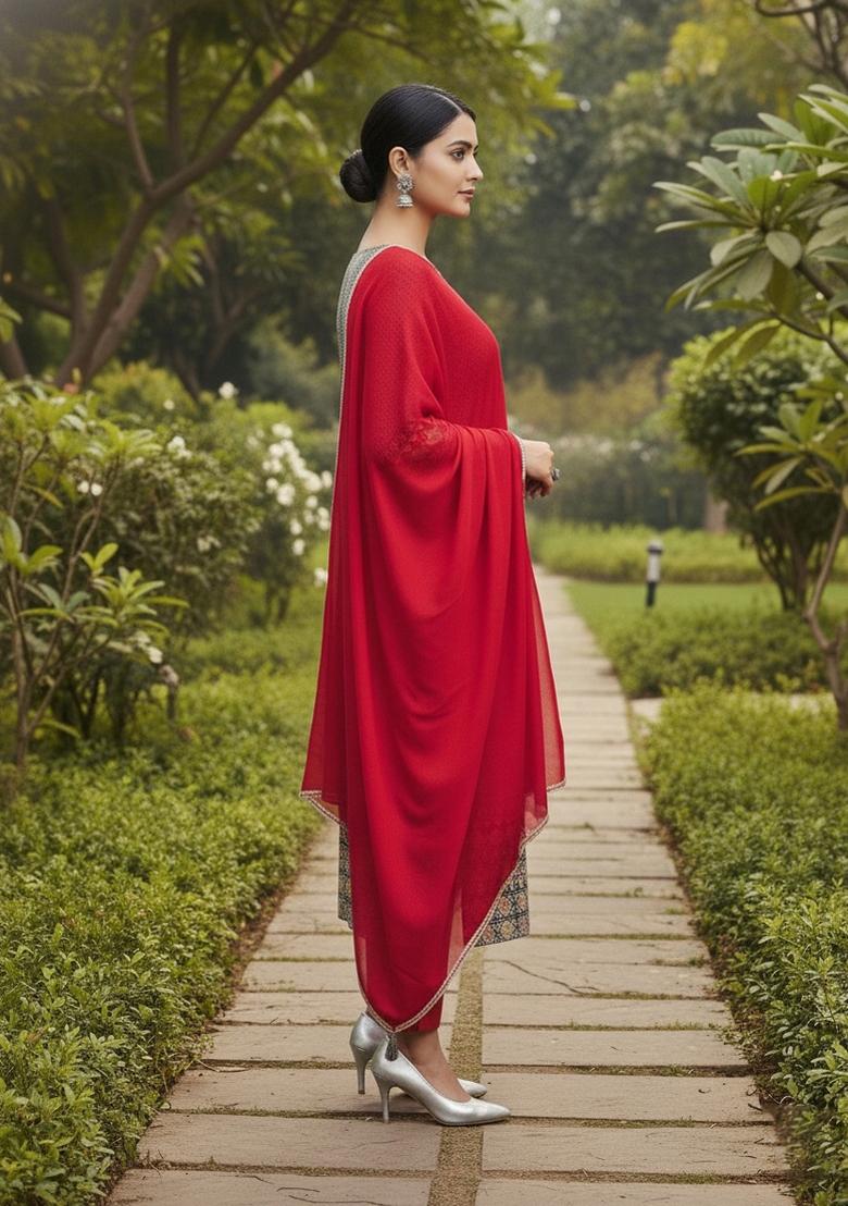 Black Embroidered Jacquard Dress Material - Indya