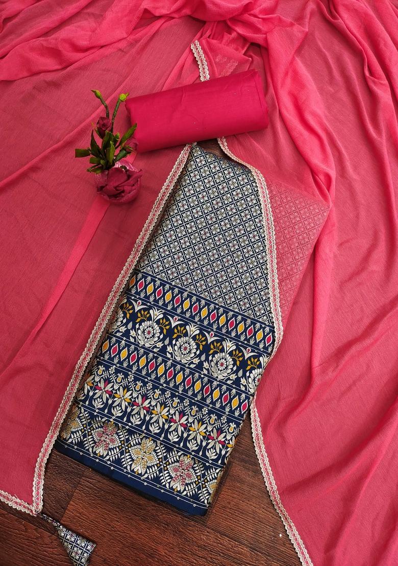 Navy Blue Embroidered Jacquard Dress Material