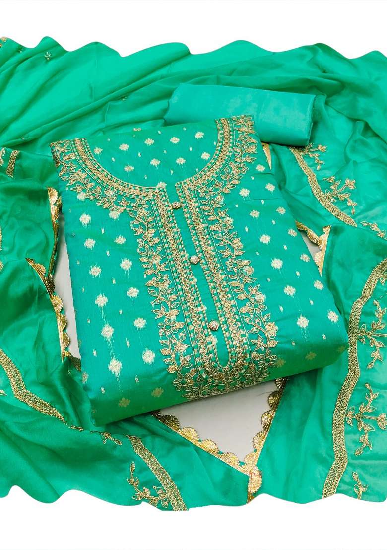 Sea Green Embroidered Cotton Straight Kurta Set - Indya