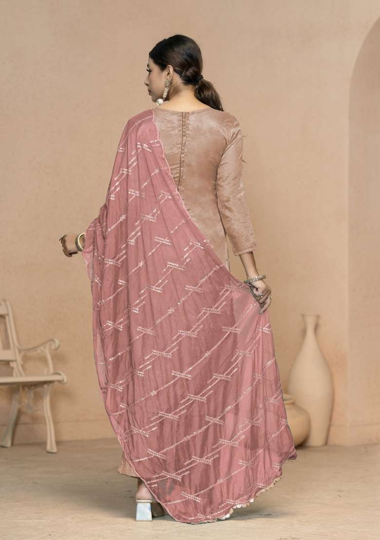 Baby Pink Embroidered Viscose Pakistani Suit Set - Indya