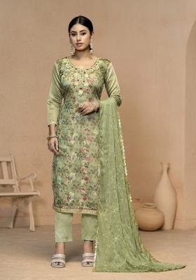 Green Embroidered Jacquard Dress Material
