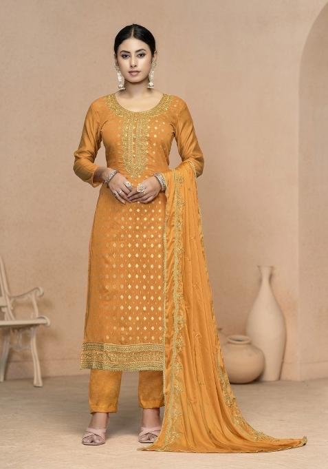 Yellow Embroidered Cotton Pakistani Suit Set