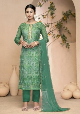 Multicolor Embroidered Oragnza Dress Material