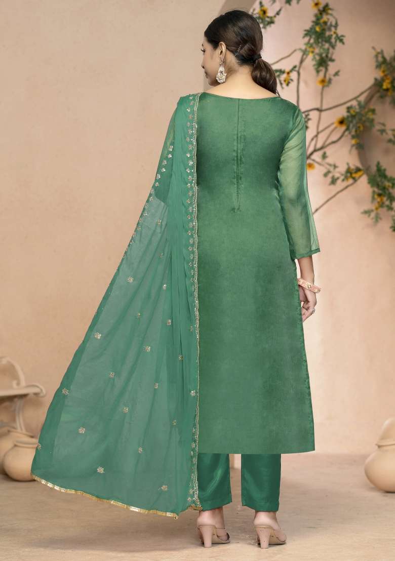 Multicolor Printed Organza Straight Kurta Set - Indya