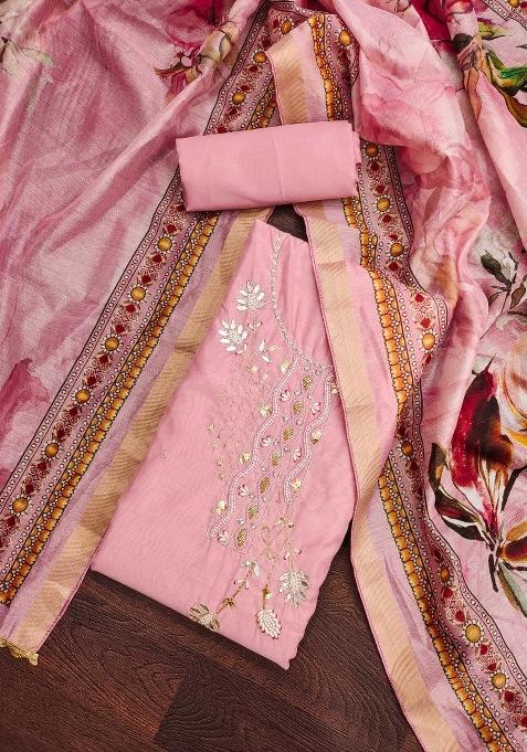 Pink Embroidered Blended Pakistani Suit Set