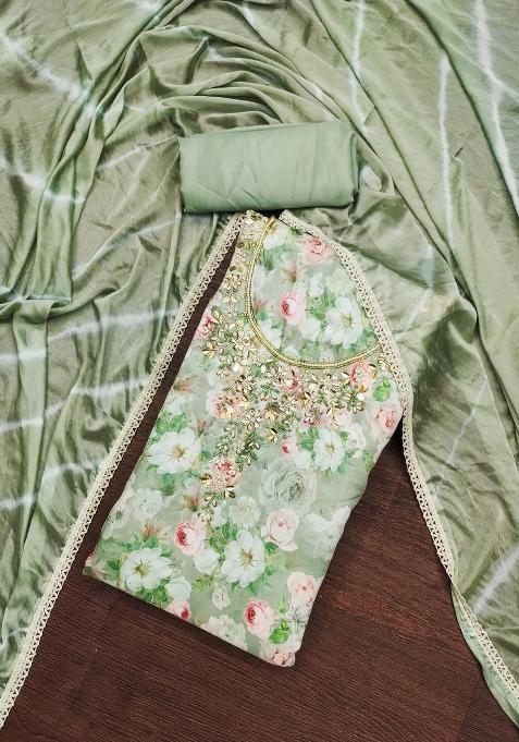 Multicolor Embroidered Cotton Blend Dress Material