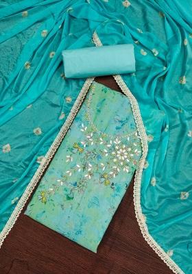 Sea Green Embroidered Cotton Blend Dress Material