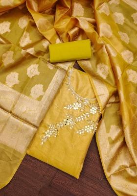 Yellow Embroidered Viscose Dress Material