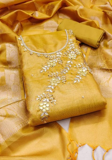 Yellow Embroidered Viscose Dress Material