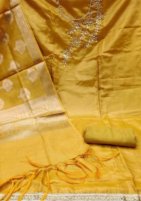 Yellow Embroidered Viscose Dress Material
