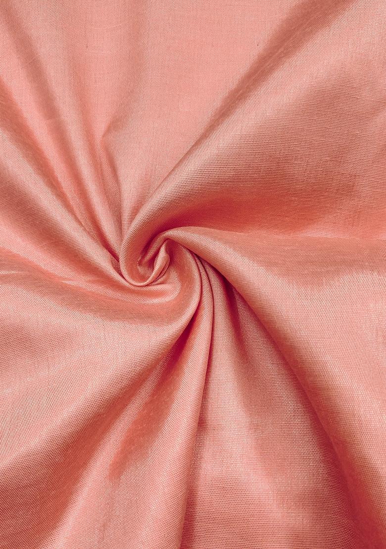 Peach Embroidered Blended Dress Material