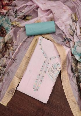 Pink Embroidered Silk Dress Material