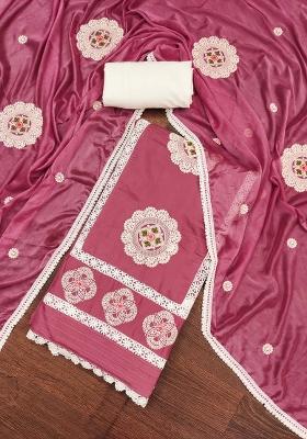 Pink Embroidered Silk Dress Material