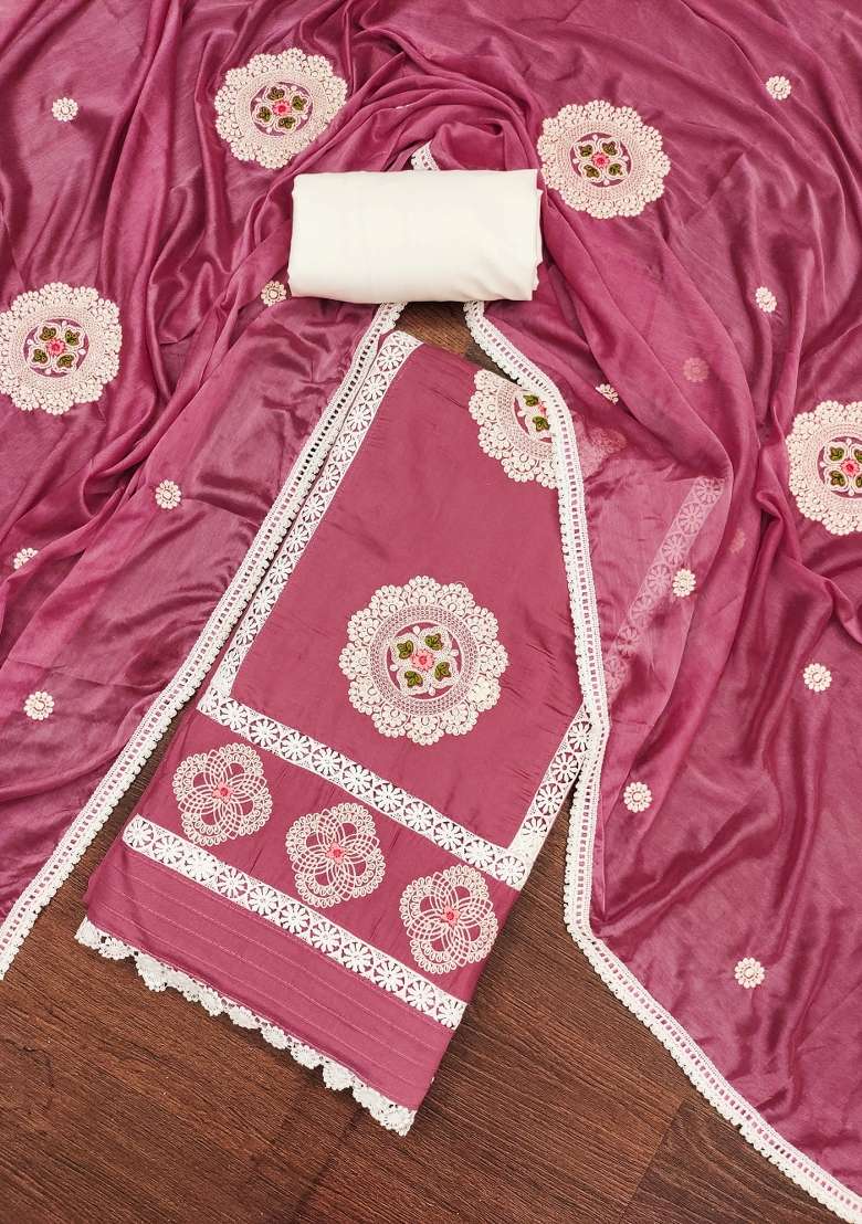 Pink Embroidered Silk Blend Straight Kurta Set - Indya