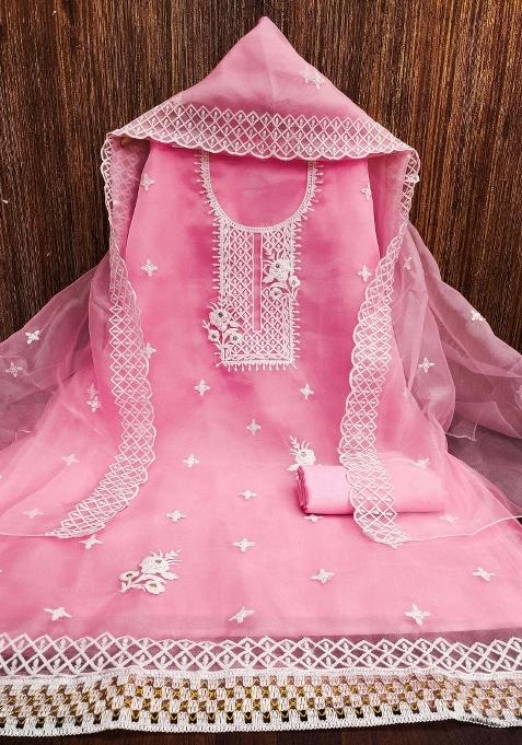 Baby Pink Chikankari Organza Straight Kurta Set
