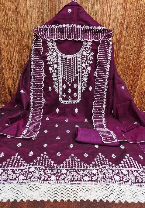 Purple Embroidered Blended Pakistani Suit Set