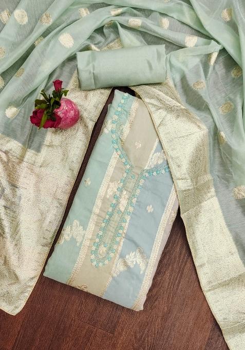 Multicolor Embroidered Jacquard Dress Material