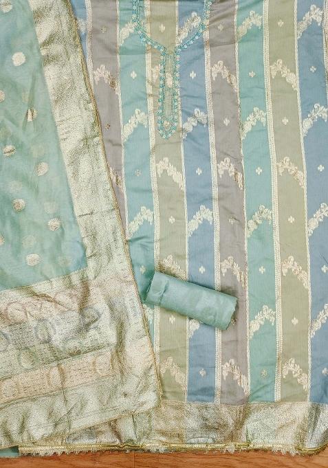 Multicolor Embroidered Jacquard Dress Material