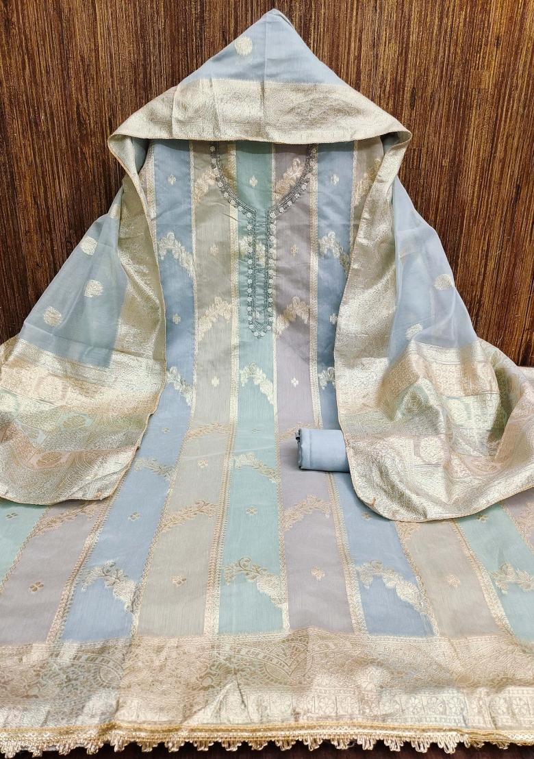 Multicolor Embroidered Jacquard Dress Material