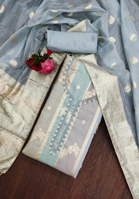 Multicolor Embroidered Jacquard Dress Material