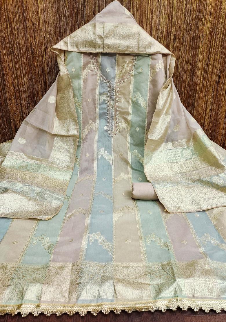 Multicolor Embroidered Jacquard Dress Material