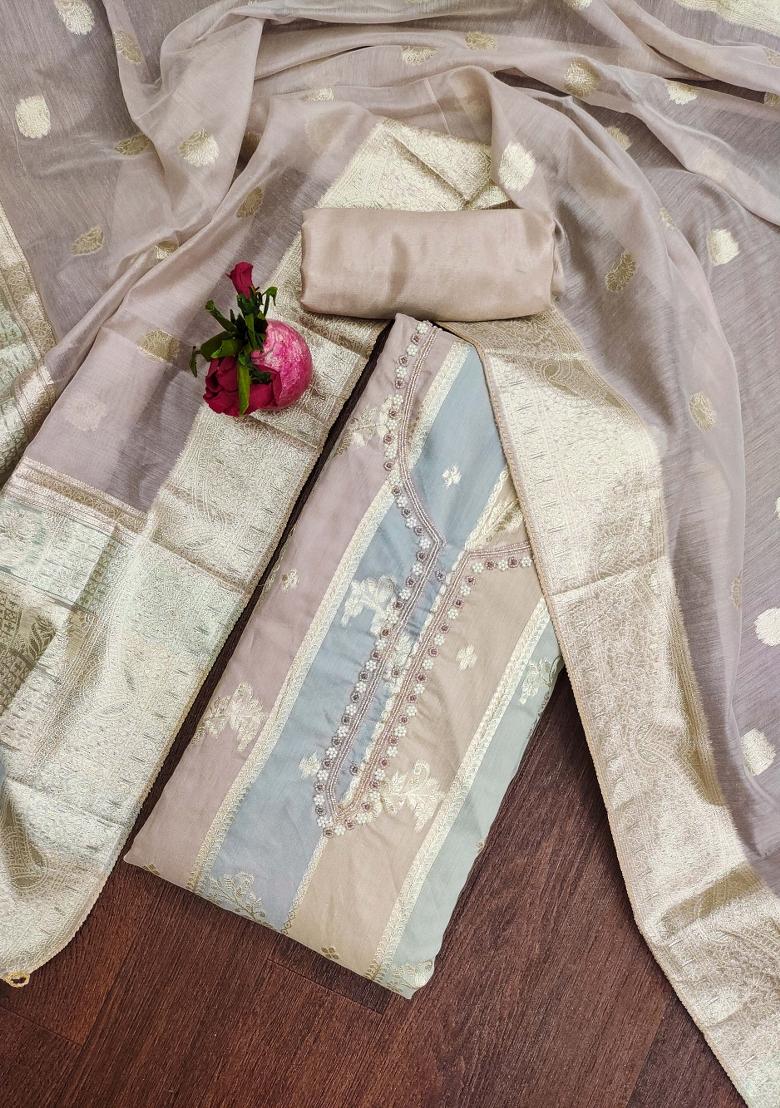 Multicolor Embroidered Jacquard Dress Material