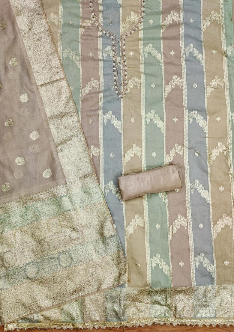 Multicolor Embroidered Jacquard Dress Material