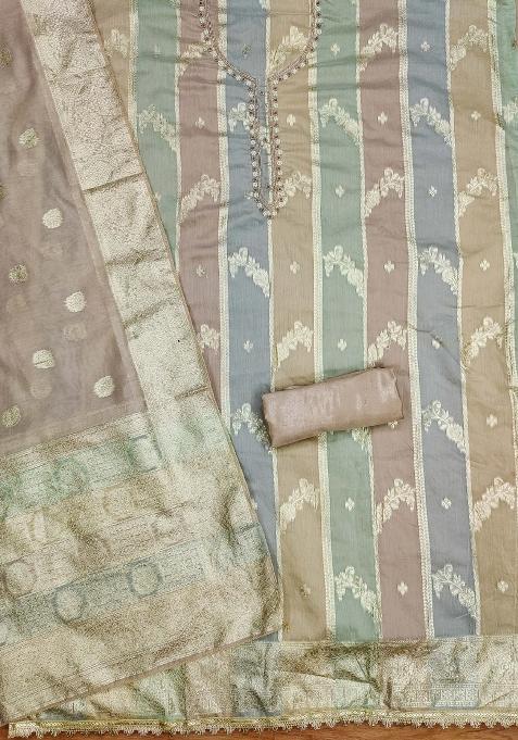 Multicolor Embroidered Jacquard Dress Material